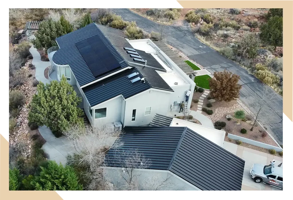 Stout roofing solar panels installed on a single story house in st george taking advantage of 30 percent tax credit.